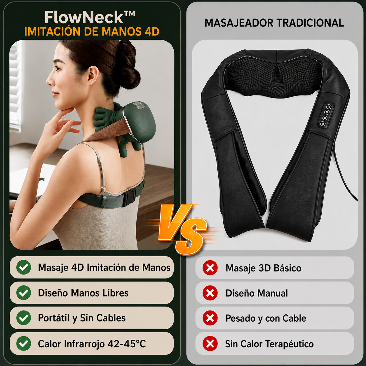 FlowNeck™ | Masajeador De Cuello, Hombros y Espalda, alivio relajante en solo 10 minutos